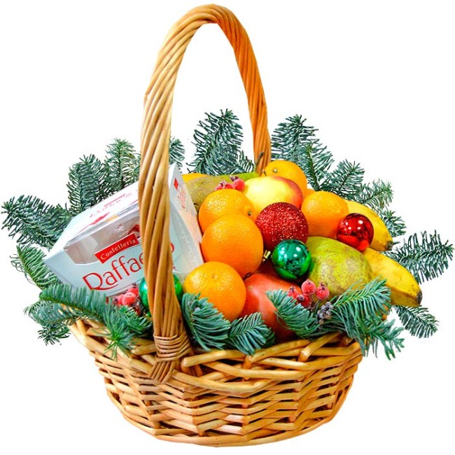 Букет цветов "Новогодняя корзина Фруктовое чудо"